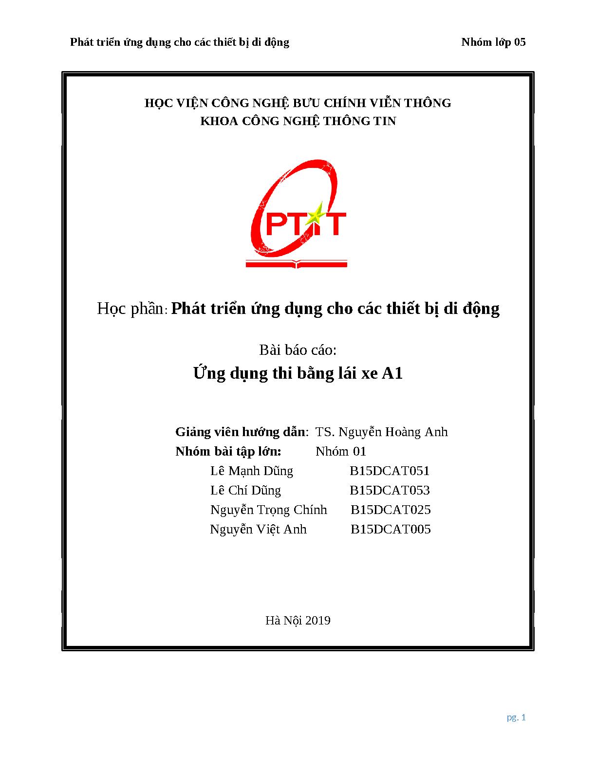[BÀI TẬP LỚN] Ứng dụng thi bằng lái xe A1 - Lập trình Android