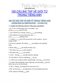 Tổng hợp bài tập giới từ trong tiếng Anh - 100 câu hỏi về giới từ trong tiếng Anh