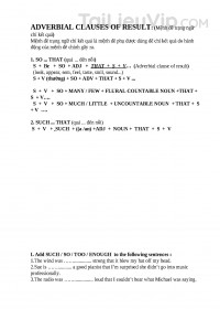 Bồi dưỡng học sinh giỏi Tiếng anh 8 - Chuyên đề Adverb clause of result