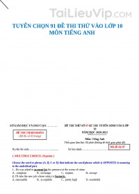 Tuyển Chọn 91 Đề Thi Thử Vào Lớp 10 Môn Tiếng Anh Sát Với Đề Thi Thật Nhất (+ Kèm Đáp Án)